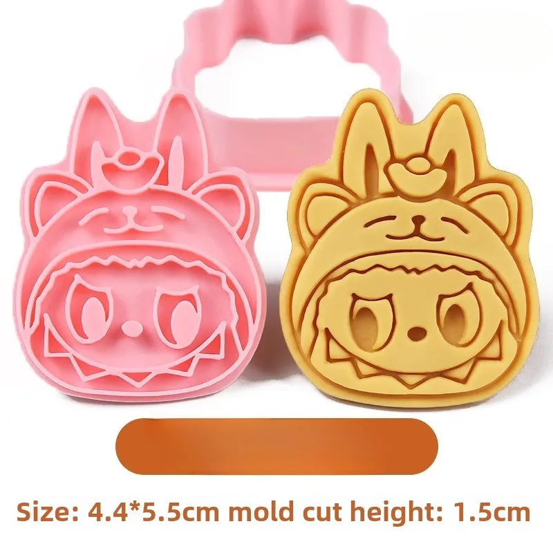 LABUBU Cookie Cutter Anime 3D Pressable Biscuit Mold Confectionery Cookie Stamp Baking Pastry Kitchen Bakeware Tools Cake Decor