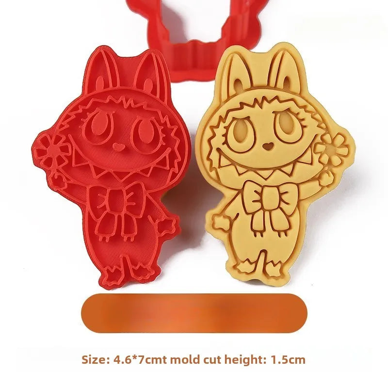 LABUBU Cookie Cutter Anime 3D Pressable Biscuit Mold Confectionery Cookie Stamp Baking Pastry Kitchen Bakeware Tools Cake Decor