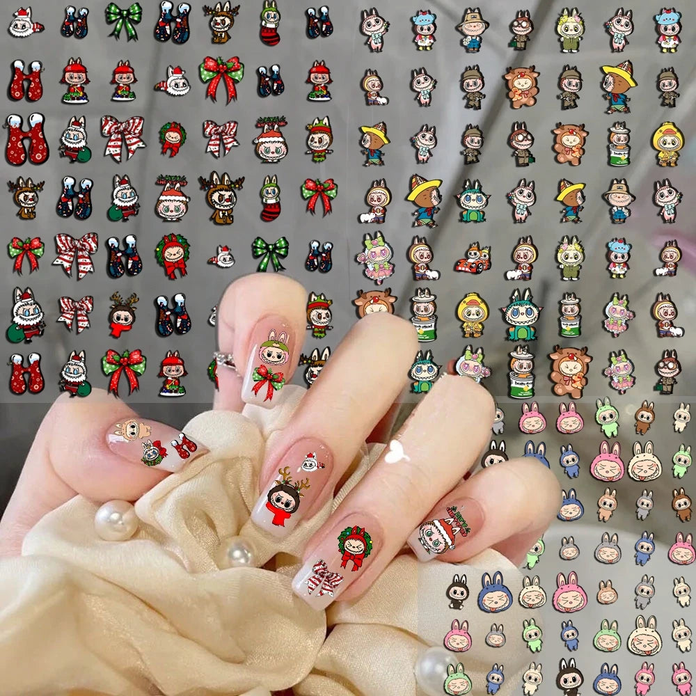 Cute L-Labubu Stickers 1PCS New 3D Adhesive Nail Art Sticker Cartoon Nail Art Decal Sticker Nail Parts Manicure