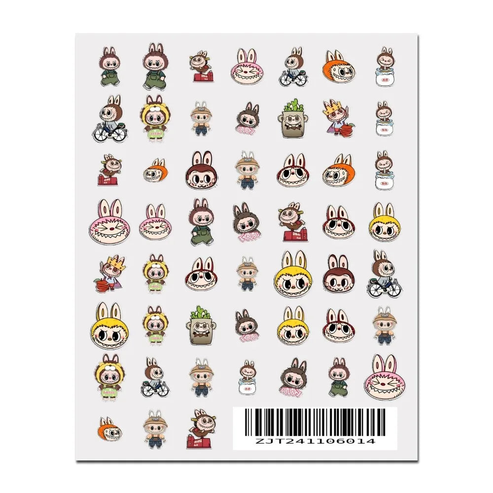 Cute L-Labubu Stickers 1PCS New 3D Adhesive Nail Art Sticker Cartoon Nail Art Decal Sticker Nail Parts Manicure