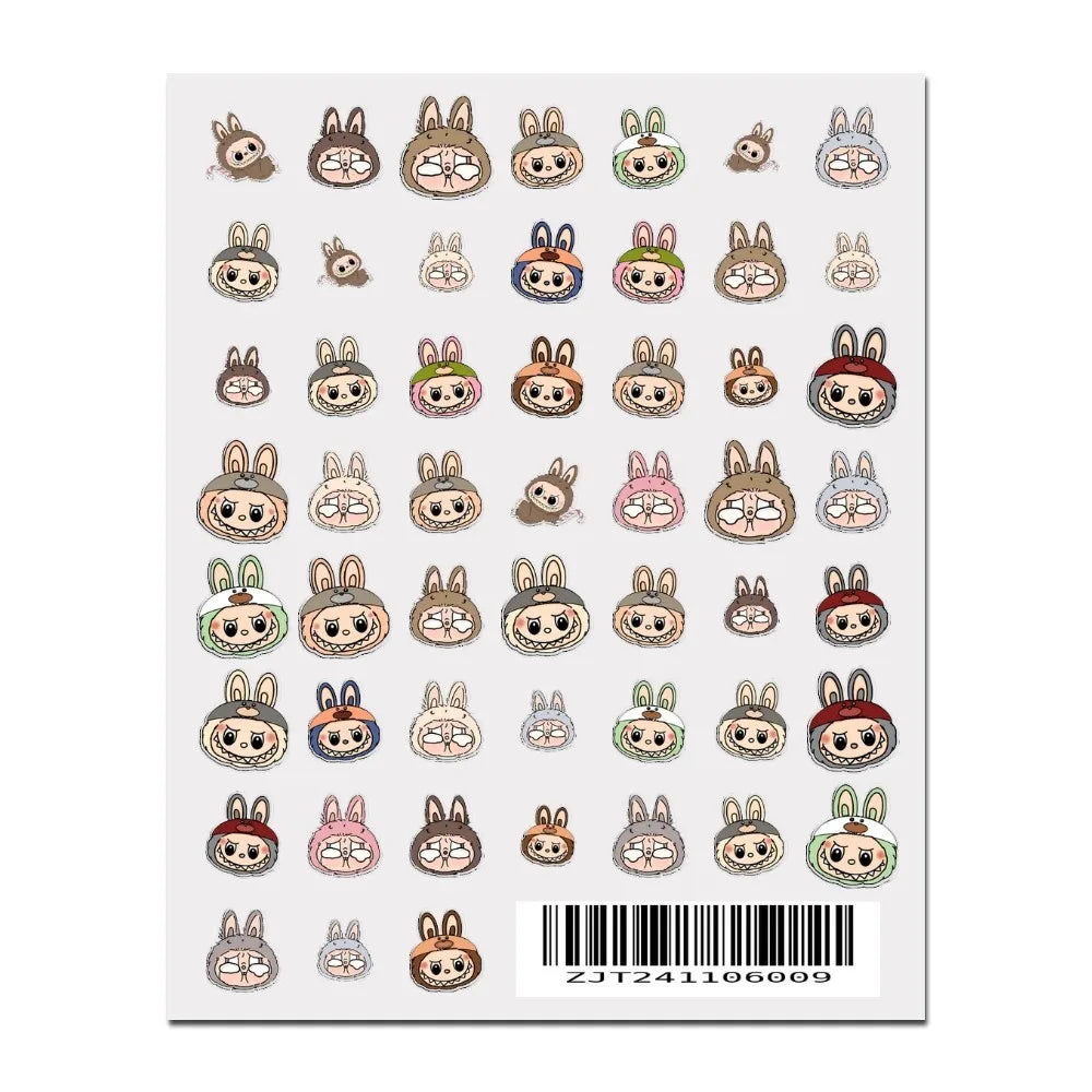 Cute L-Labubu Stickers 1PCS New 3D Adhesive Nail Art Sticker Cartoon Nail Art Decal Sticker Nail Parts Manicure