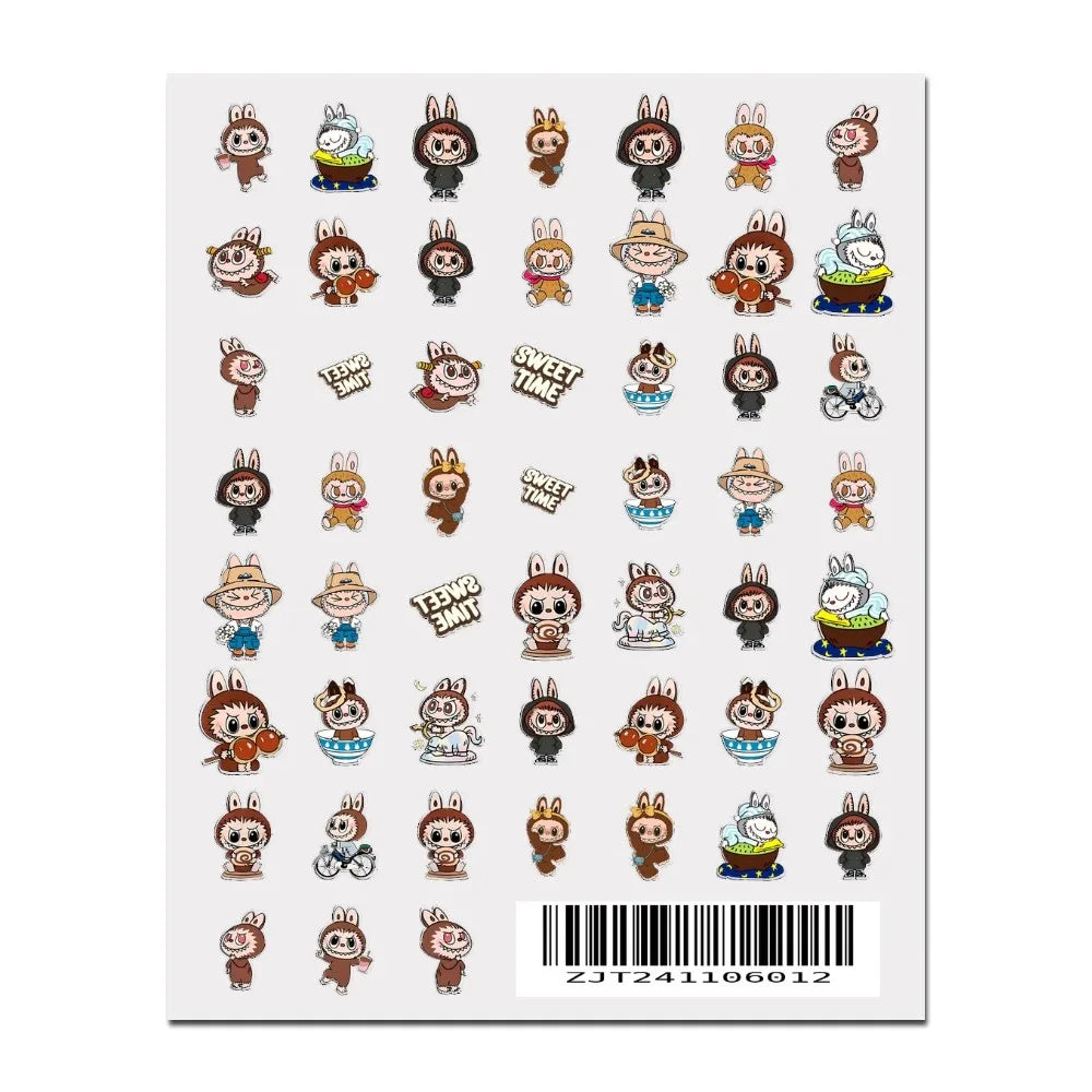 Cute L-Labubu Stickers 1PCS New 3D Adhesive Nail Art Sticker Cartoon Nail Art Decal Sticker Nail Parts Manicure