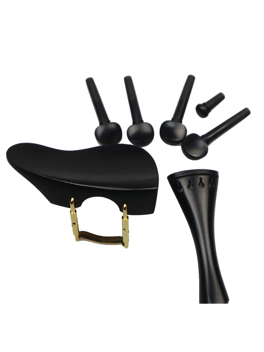 1 Set 4/4 Natural Color Ebony Violin Accessories Fiddle Pegs+Chin Rest+Tailpiece+Endpin+Finetuner+bracket