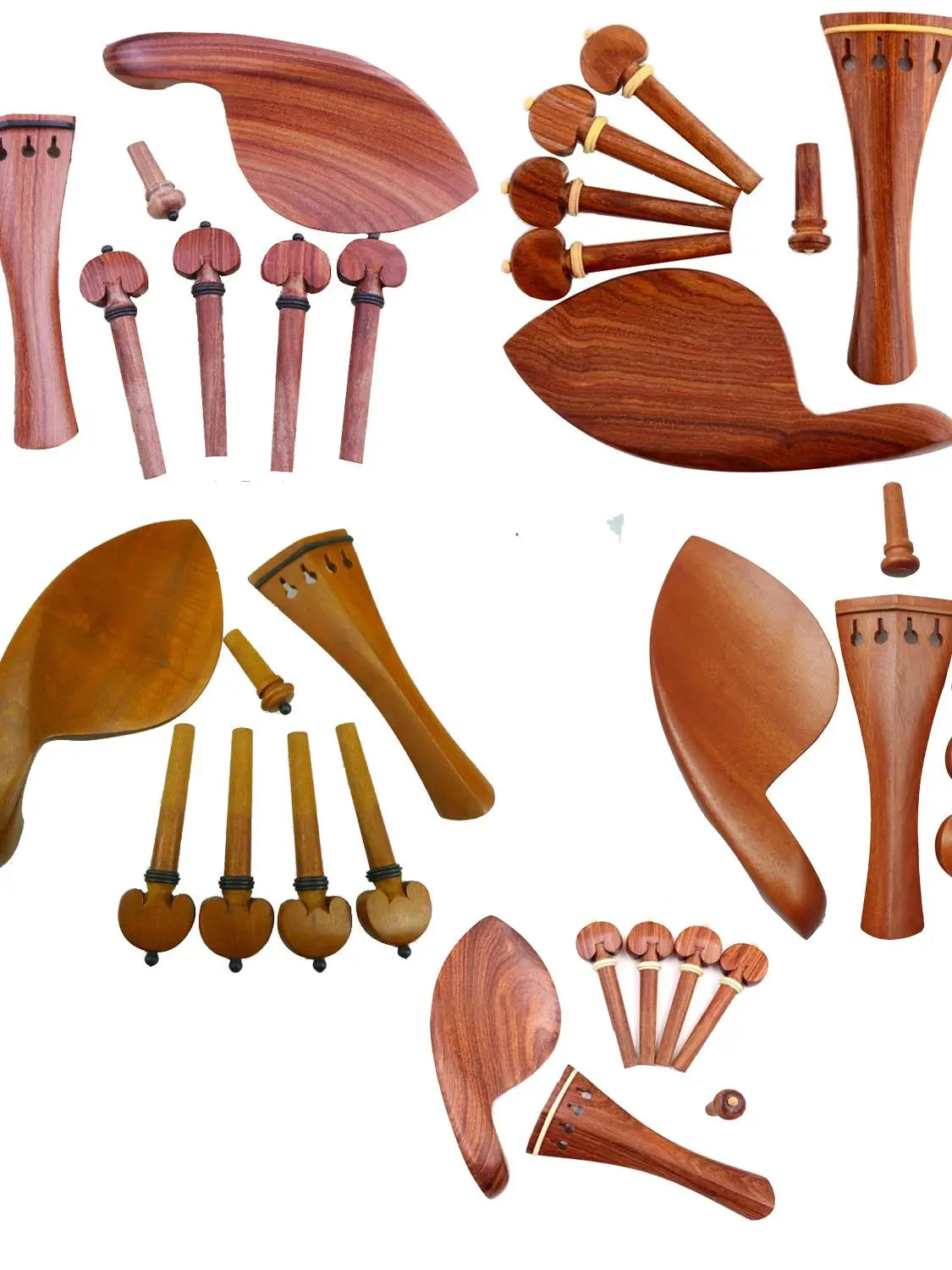 1 Set 4/4 Natural Color Ebony Violin Accessories Fiddle Pegs+Chin Rest+Tailpiece+Endpin+Finetuner+bracket
