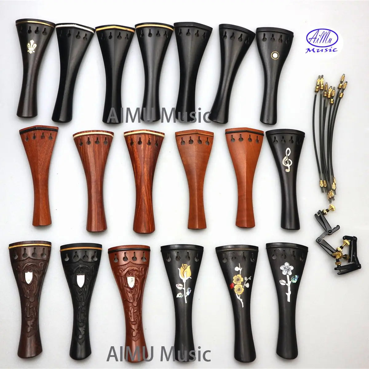 1 Set 4/4 Natural Color Ebony Violin Accessories Fiddle Pegs+Chin Rest+Tailpiece+Endpin+Finetuner+bracket