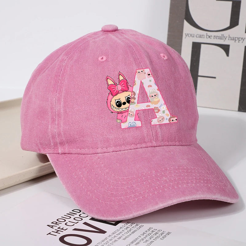 Labubu Baseball Cap for Women New Cute Labubu Letter A-Z Sun Hat Outdoor Sport Travel Sunbonnet Adult Fashion Headgear Gift