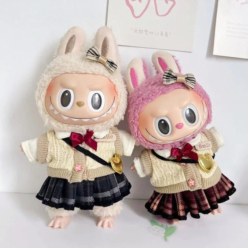 17cm labubu clothes pendant Labubu doll clothes keychain Labubu doll for JK skirt set cute
