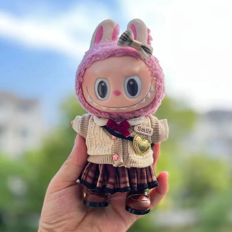 17cm labubu clothes pendant Labubu doll clothes keychain Labubu doll for JK skirt set cute