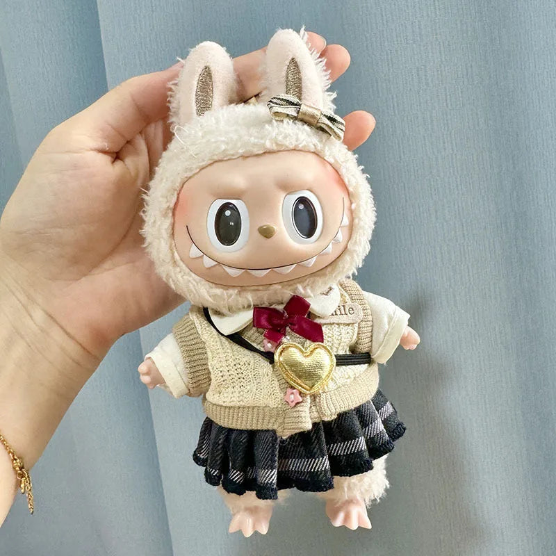 17cm labubu clothes pendant Labubu doll clothes keychain Labubu doll for JK skirt set cute