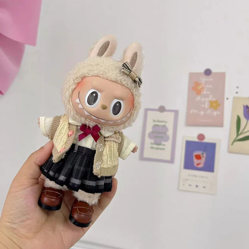 17cm labubu clothes pendant Labubu doll clothes keychain Labubu doll for JK skirt set cute
