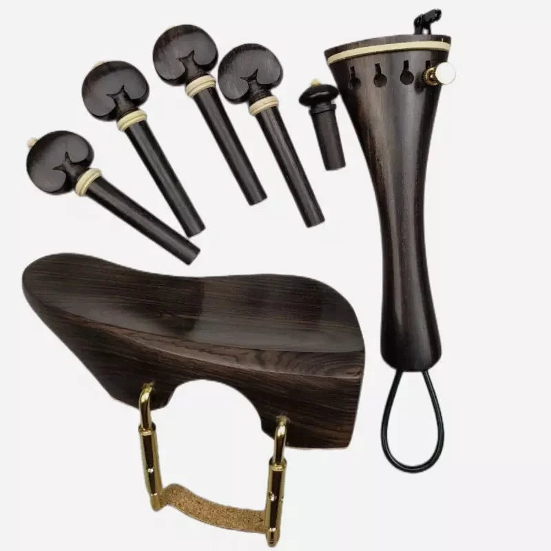 1 Set 4/4 Natural Color Ebony Violin Accessories Fiddle Pegs+Chin Rest+Tailpiece+Endpin+Finetuner+bracket