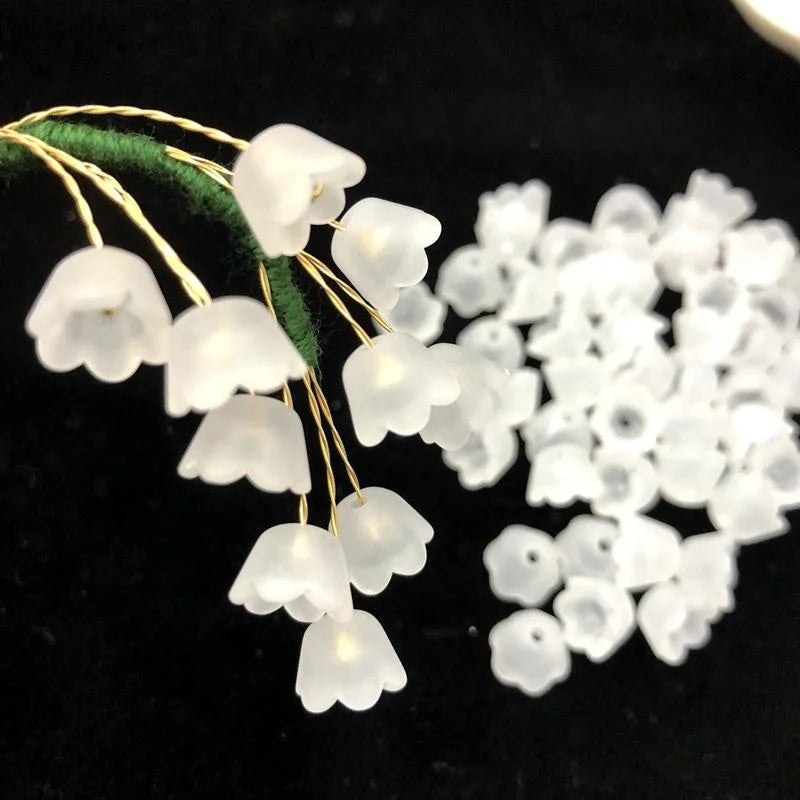 200pcs Transparent Acrylic Beads Tulip Flower Lily of The Valley for Jewelry Making DIY Bracelet Necklace