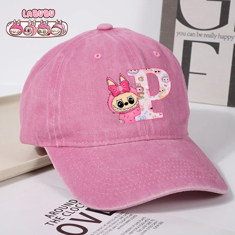 Labubu Baseball Cap for Women New Cute Labubu Letter A-Z Sun Hat Outdoor Sport Travel Sunbonnet Adult Fashion Headgear Gift