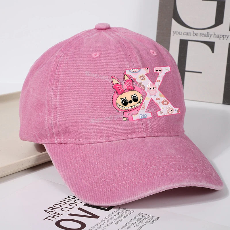 Labubu Baseball Cap for Women New Cute Labubu Letter A-Z Sun Hat Outdoor Sport Travel Sunbonnet Adult Fashion Headgear Gift