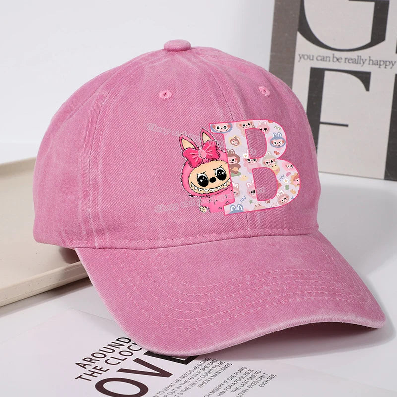 Labubu Baseball Cap for Women New Cute Labubu Letter A-Z Sun Hat Outdoor Sport Travel Sunbonnet Adult Fashion Headgear Gift