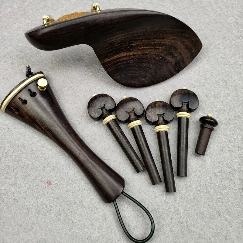 1 Set 4/4 Natural Color Ebony Violin Accessories Fiddle Pegs+Chin Rest+Tailpiece+Endpin+Finetuner+bracket