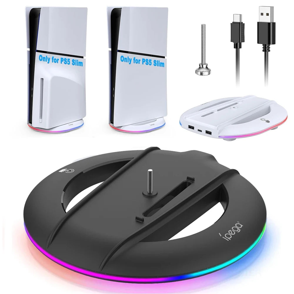 Vertical Cooling Stand with RGB Light For PS5 Slim Disc/Digital Edition Console Anti-Slip Base Bracket Holder Gaming Accessories