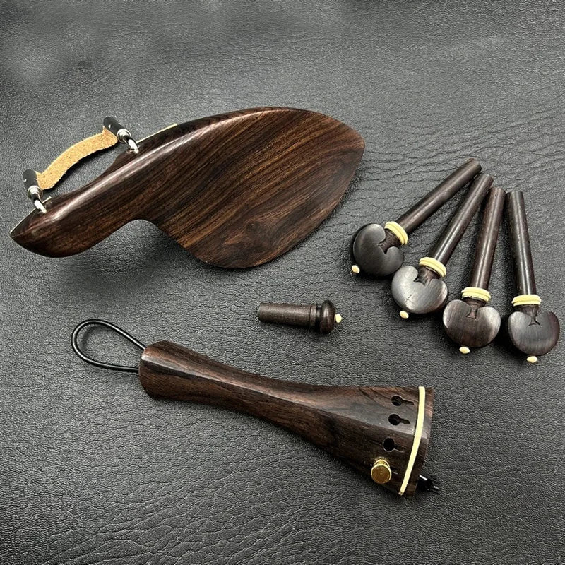 1 Set 4/4 Natural Color Ebony Violin Accessories Fiddle Pegs+Chin Rest+Tailpiece+Endpin+Finetuner+bracket