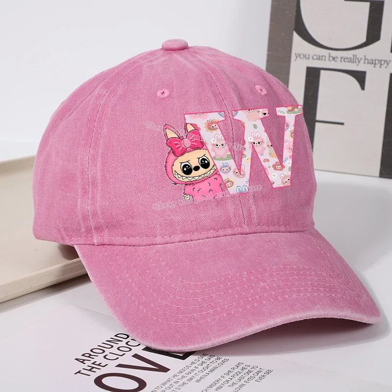 Labubu Baseball Cap for Women New Cute Labubu Letter A-Z Sun Hat Outdoor Sport Travel Sunbonnet Adult Fashion Headgear Gift