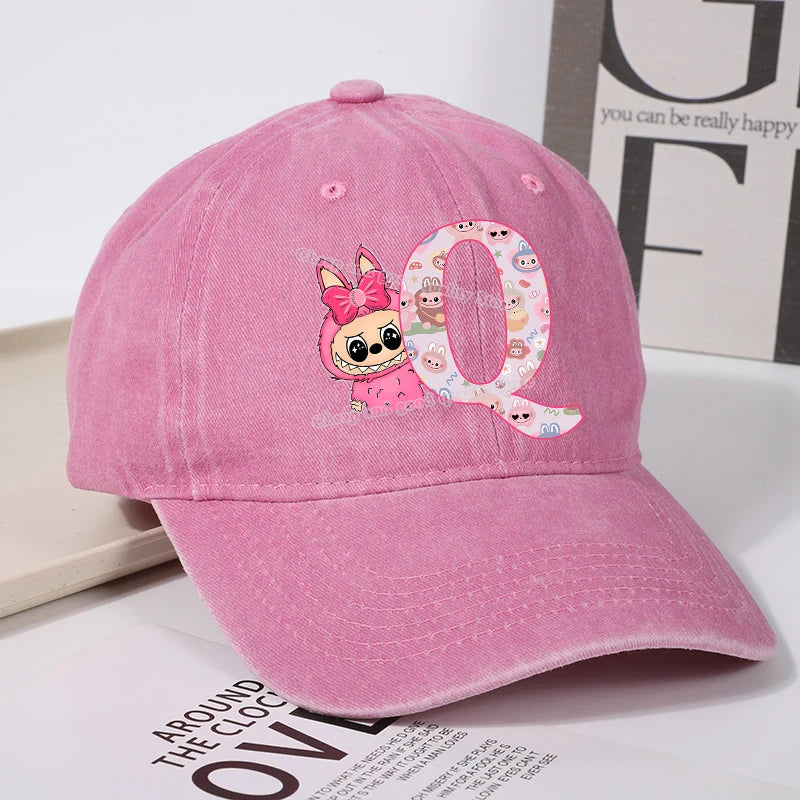 Labubu Baseball Cap for Women New Cute Labubu Letter A-Z Sun Hat Outdoor Sport Travel Sunbonnet Adult Fashion Headgear Gift