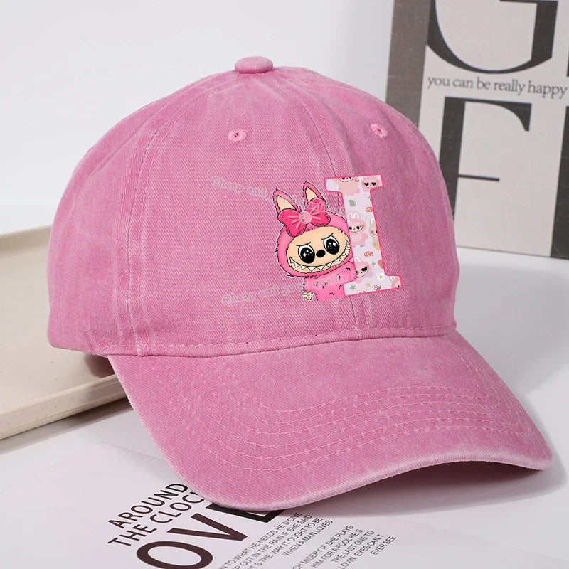 Labubu Baseball Cap for Women New Cute Labubu Letter A-Z Sun Hat Outdoor Sport Travel Sunbonnet Adult Fashion Headgear Gift