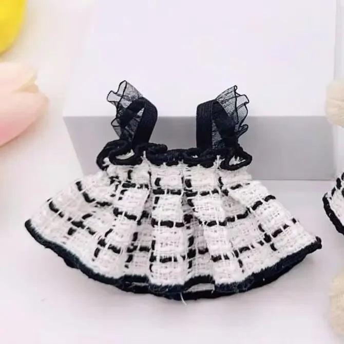 Doll Clothes Labubu Clothes Designer Black and White Plaid Dress Bow Set DIY Labubu Accessories Ropa Labubu