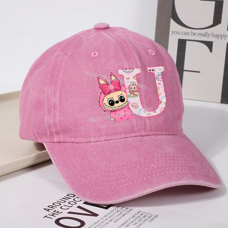 Labubu Baseball Cap for Women New Cute Labubu Letter A-Z Sun Hat Outdoor Sport Travel Sunbonnet Adult Fashion Headgear Gift