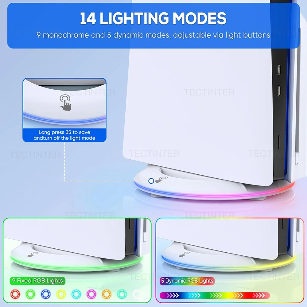 Vertical Cooling Stand with RGB Light For PS5 Slim Disc/Digital Edition Console Anti-Slip Base Bracket Holder Gaming Accessories