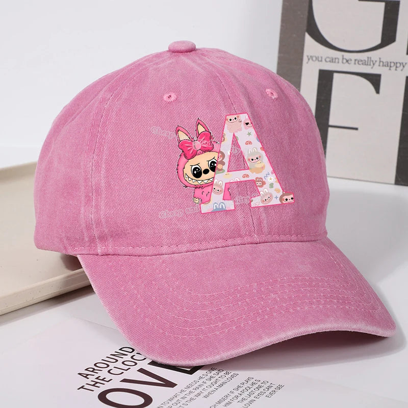 Labubu Baseball Cap for Women New Cute Labubu Letter A-Z Sun Hat Outdoor Sport Travel Sunbonnet Adult Fashion Headgear Gift
