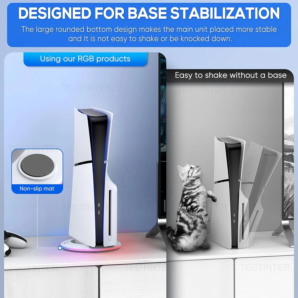Vertical Cooling Stand with RGB Light For PS5 Slim Disc/Digital Edition Console Anti-Slip Base Bracket Holder Gaming Accessories