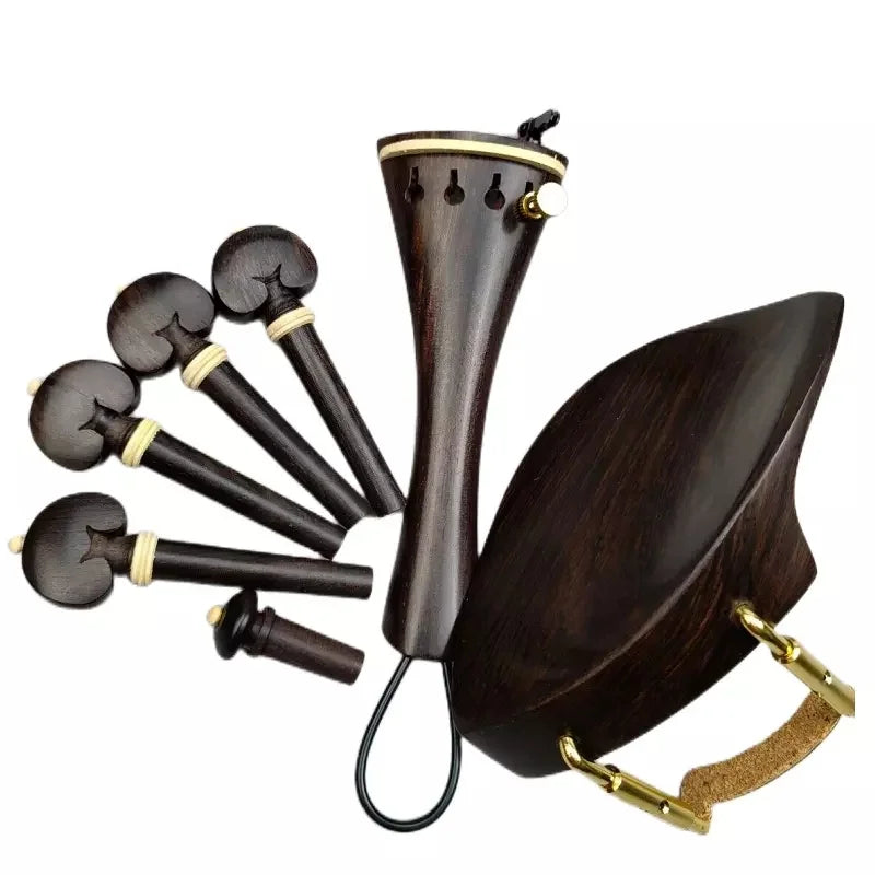 1 Set 4/4 Natural Color Ebony Violin Accessories Fiddle Pegs+Chin Rest+Tailpiece+Endpin+Finetuner+bracket