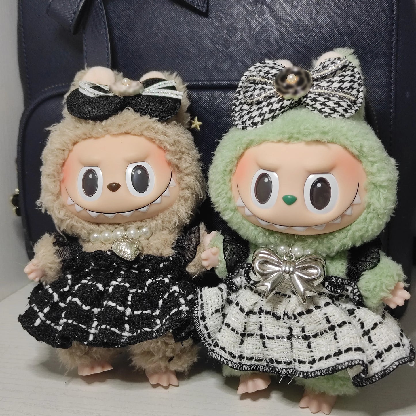 Doll Clothes Labubu Clothes Designer Black and White Plaid Dress Bow Set DIY Labubu Accessories Ropa Labubu