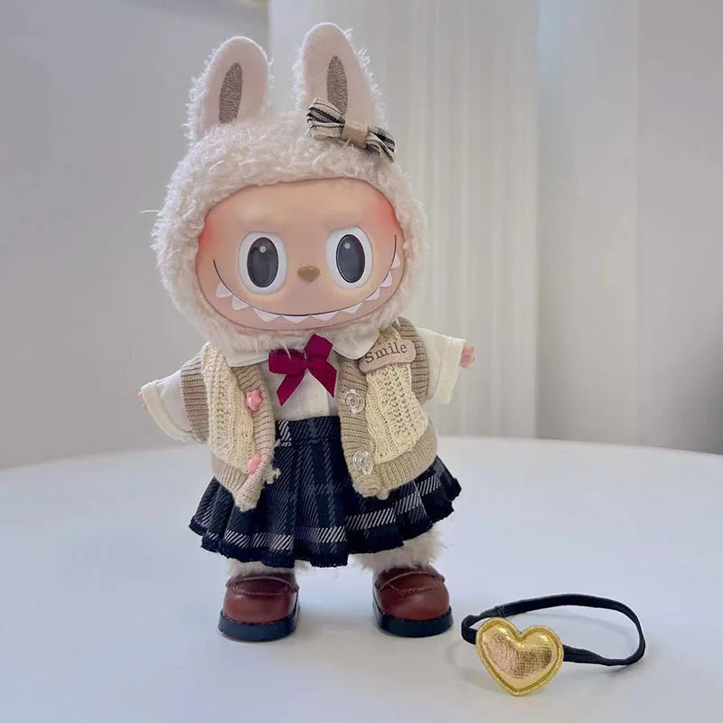 17cm labubu clothes pendant Labubu doll clothes keychain Labubu doll for JK skirt set cute