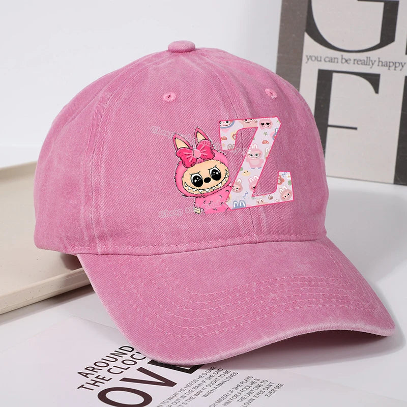 Labubu Baseball Cap for Women New Cute Labubu Letter A-Z Sun Hat Outdoor Sport Travel Sunbonnet Adult Fashion Headgear Gift