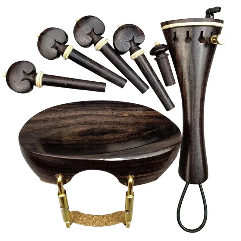 1 Set 4/4 Natural Color Ebony Violin Accessories Fiddle Pegs+Chin Rest+Tailpiece+Endpin+Finetuner+bracket
