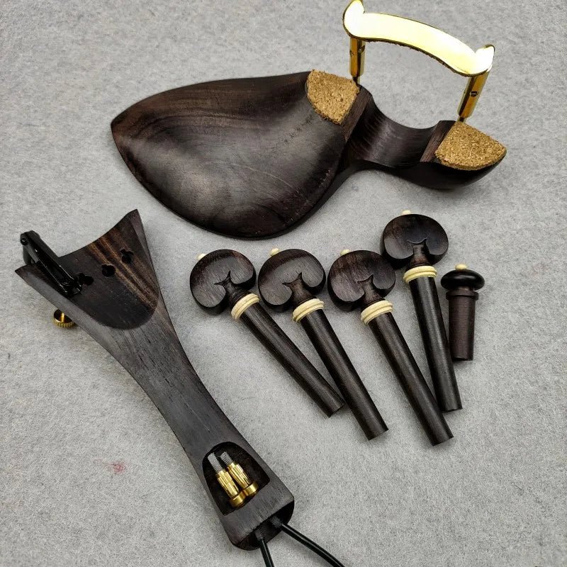 1 Set 4/4 Natural Color Ebony Violin Accessories Fiddle Pegs+Chin Rest+Tailpiece+Endpin+Finetuner+bracket