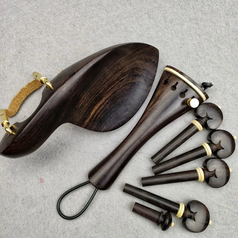1 Set 4/4 Natural Color Ebony Violin Accessories Fiddle Pegs+Chin Rest+Tailpiece+Endpin+Finetuner+bracket