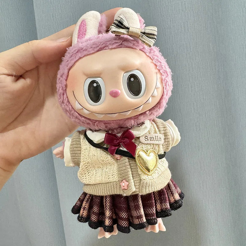 17cm labubu clothes pendant Labubu doll clothes keychain Labubu doll for JK skirt set cute