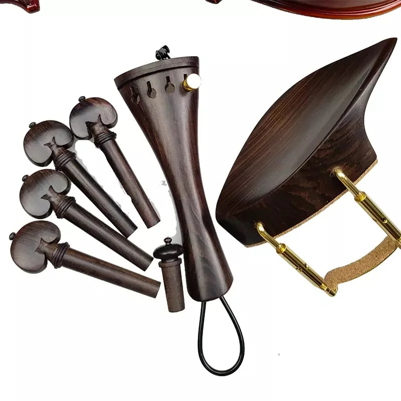 1 Set 4/4 Natural Color Ebony Violin Accessories Fiddle Pegs+Chin Rest+Tailpiece+Endpin+Finetuner+bracket