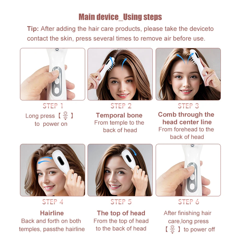 Electric Scalp Massage Comb + Anti-Hair Loss Batana Oil Liquid Applicator LED Light Therapy EMS Vibration Head Massager Brush