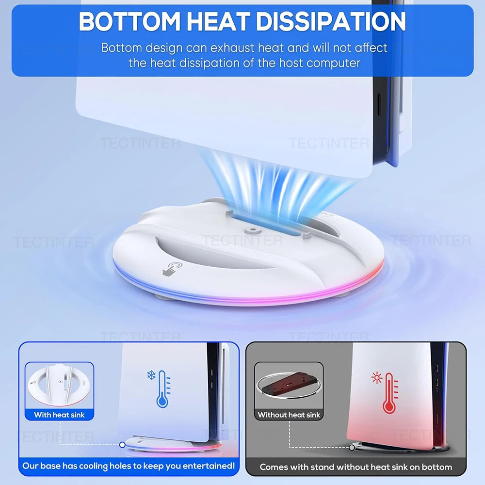 Vertical Cooling Stand with RGB Light For PS5 Slim Disc/Digital Edition Console Anti-Slip Base Bracket Holder Gaming Accessories