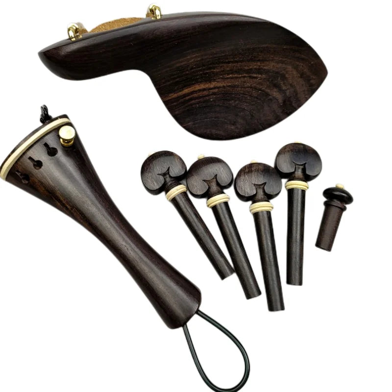 1 Set 4/4 Natural Color Ebony Violin Accessories Fiddle Pegs+Chin Rest+Tailpiece+Endpin+Finetuner+bracket