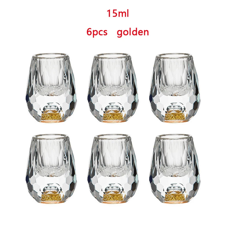 6pcs 15ml Liquor Crystal Glasses Set Vodka Shot Glass Wine Glasses Whiskey Spirits Sake Soju Brandy Tea Cup Diamond Cutting