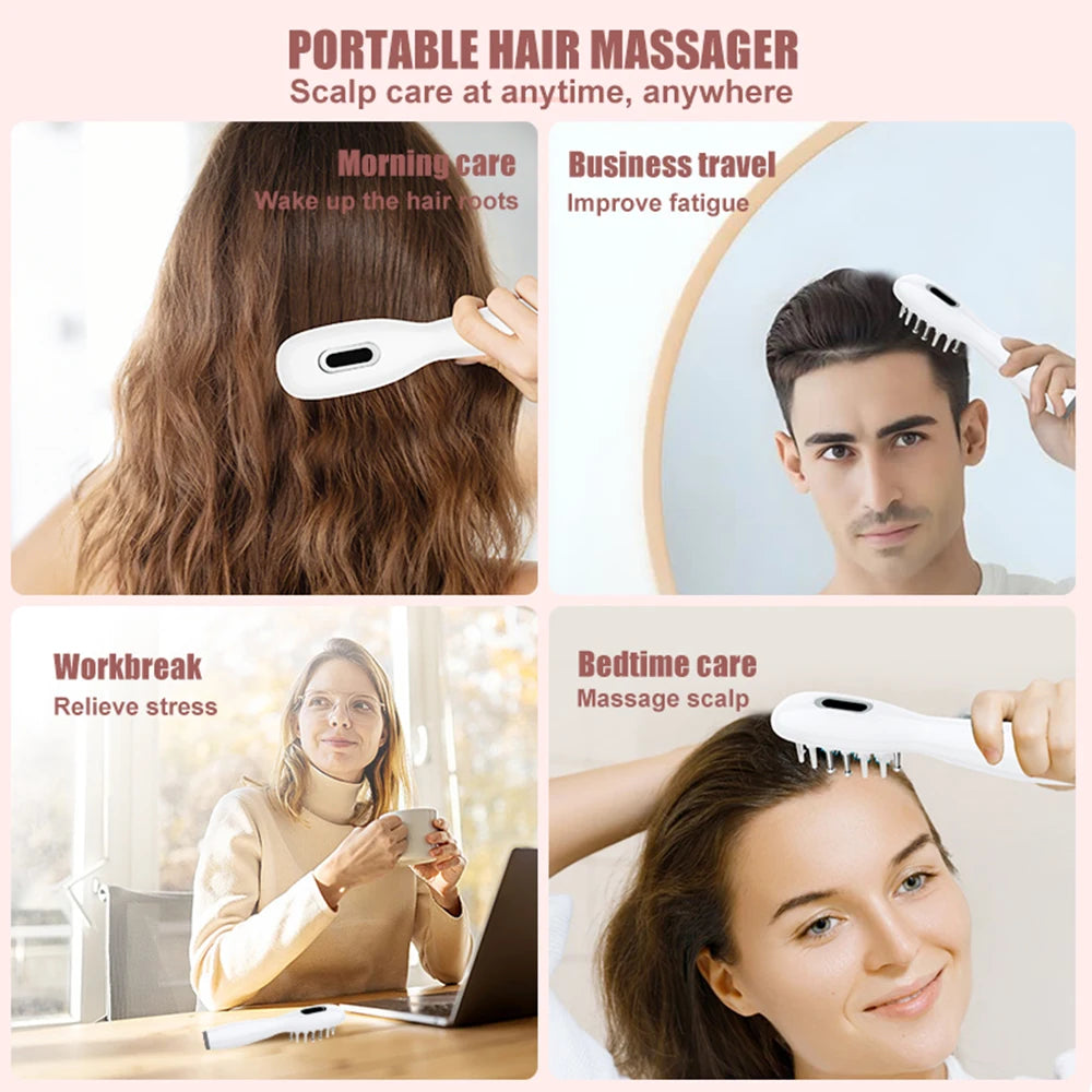 Electric Scalp Massage Comb + Anti-Hair Loss Batana Oil Liquid Applicator LED Light Therapy EMS Vibration Head Massager Brush