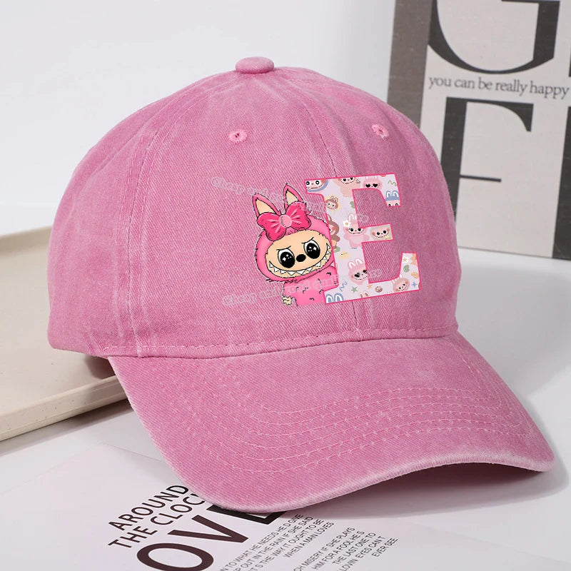 Labubu Baseball Cap for Women New Cute Labubu Letter A-Z Sun Hat Outdoor Sport Travel Sunbonnet Adult Fashion Headgear Gift