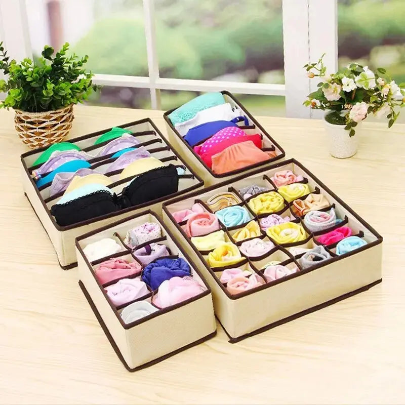 6/7/8/24 Grid Storage Box Beige Underwear Storage Box Four Piece Sock Storage Fabric Bra Storage Box