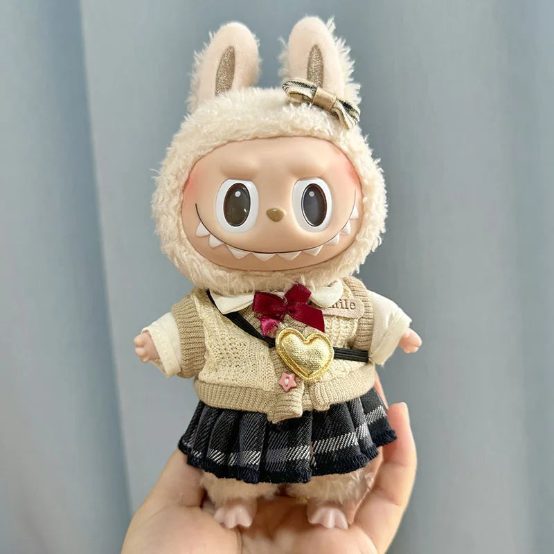 17cm labubu clothes pendant Labubu doll clothes keychain Labubu doll for JK skirt set cute
