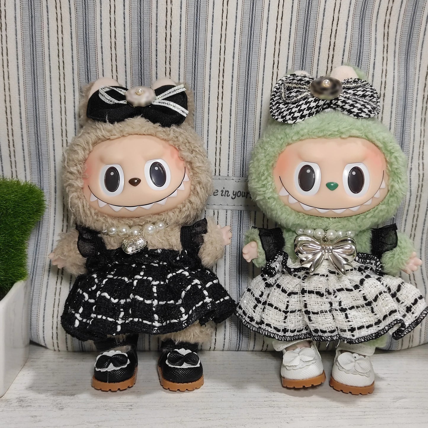 Doll Clothes Labubu Clothes Designer Black and White Plaid Dress Bow Set DIY Labubu Accessories Ropa Labubu