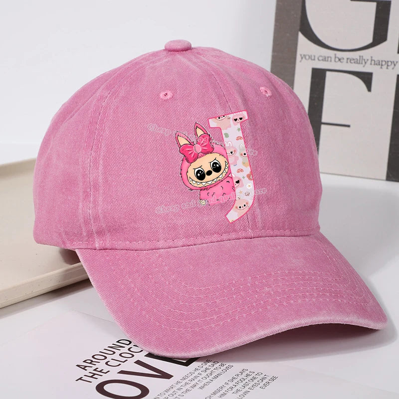 Labubu Baseball Cap for Women New Cute Labubu Letter A-Z Sun Hat Outdoor Sport Travel Sunbonnet Adult Fashion Headgear Gift