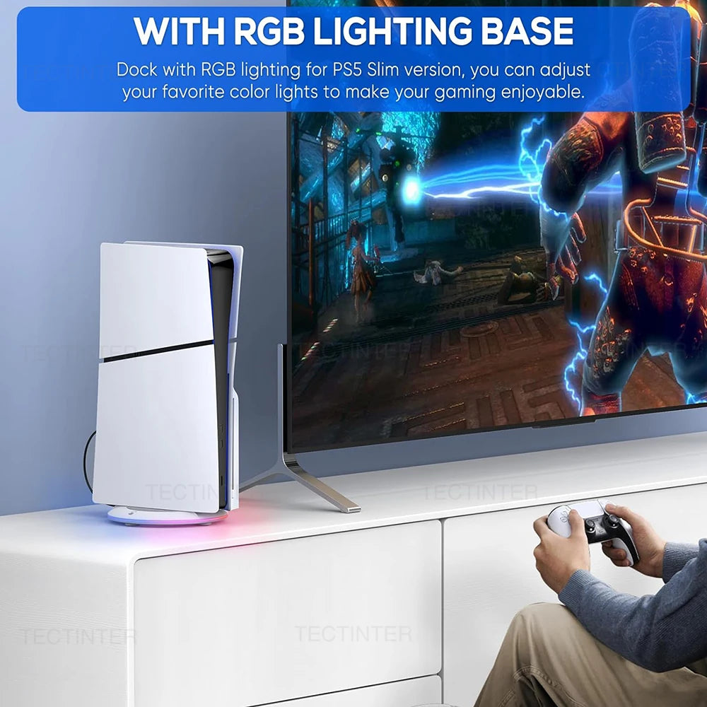 Vertical Cooling Stand with RGB Light For PS5 Slim Disc/Digital Edition Console Anti-Slip Base Bracket Holder Gaming Accessories